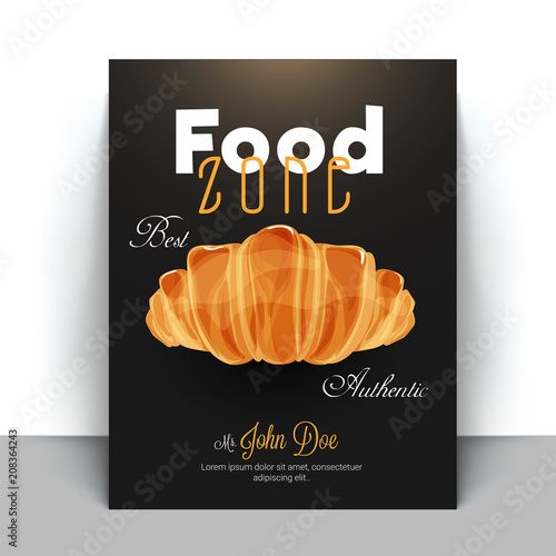 Food zone, cook book or recipe book cover design with croissant bread.