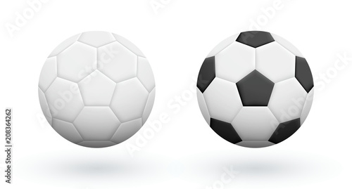 White and Black-White soccer balls isolated on white. Association football balls. Soccer equipment.