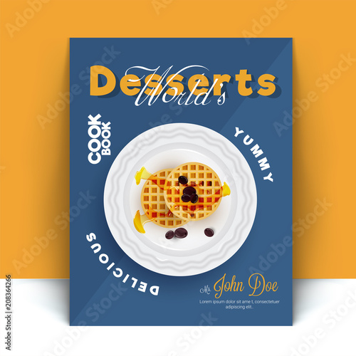 Dessert cook boor or recipe book cover design with apple pie's dessert.