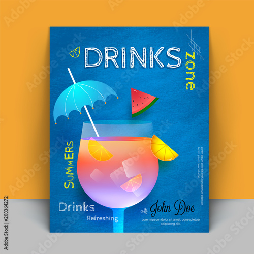 Beverage recipe book cover design with mocktail, Summer Special.