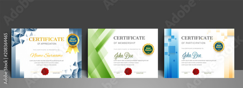 Appriciation certificate best award diploma set. photo