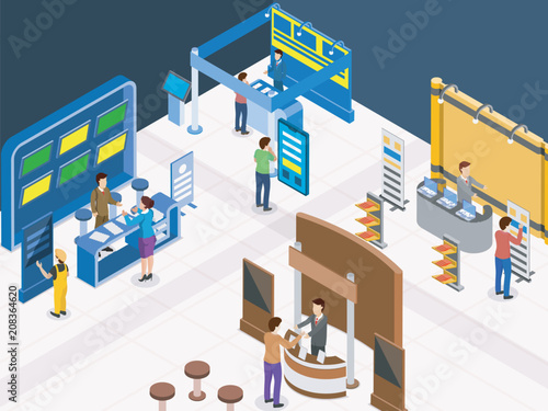 Expo Concepts with Executives/Reprenstatives Explaining to Visitors. Muultiple Stands.