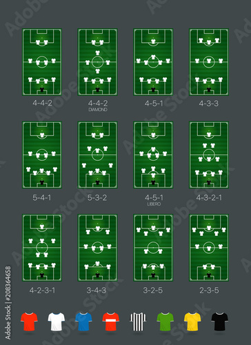 Soccer formations vector set with different color players