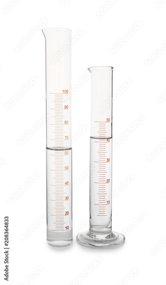 Graduated cylinders with water on white background Graduated cylinders with water on white background