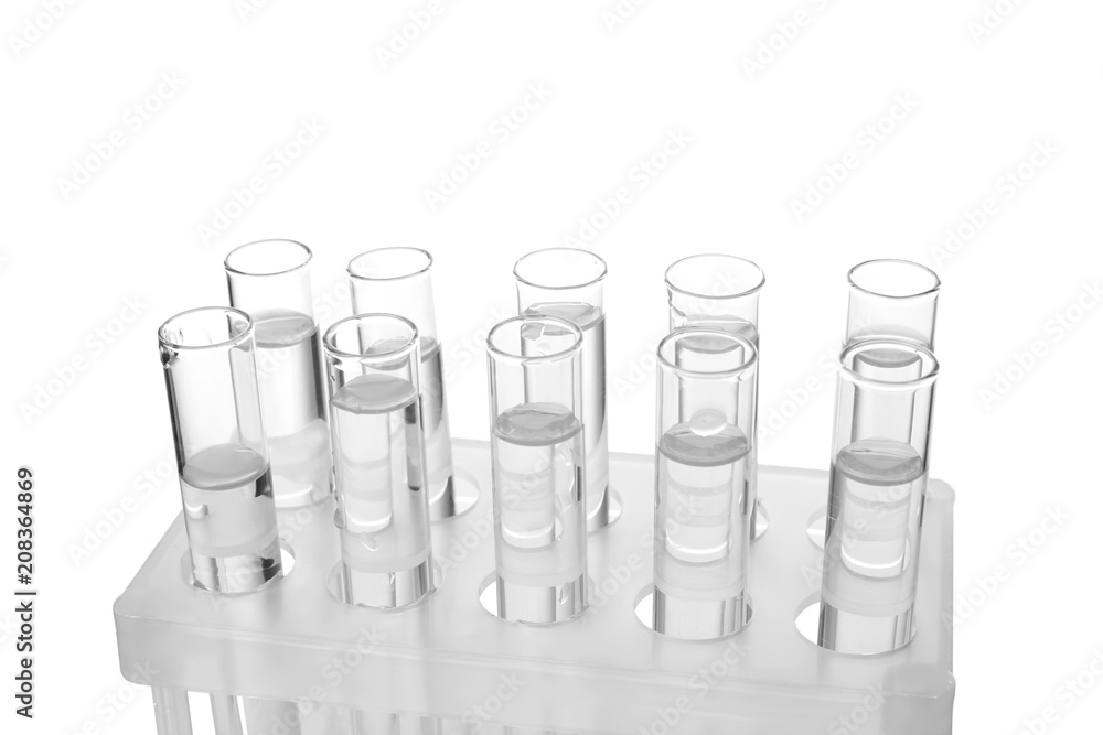 Test tubes with water on white background Test tubes with water on white background