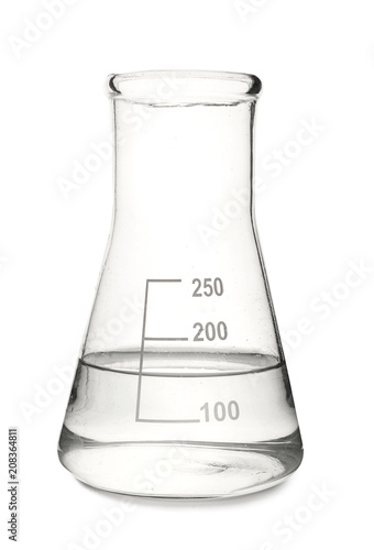 Test flask with water on white background