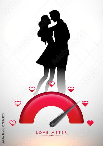 Silhouette of loving couple and Love Meter, Card design.