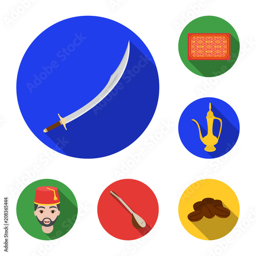 Turkey country flat icons in set collection for design.Travel and attractions vector symbol stock web illustration.