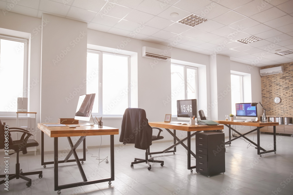 Office interior with tables and armchairs. Workplace design Office interior with tables and armchairs. Workplace design