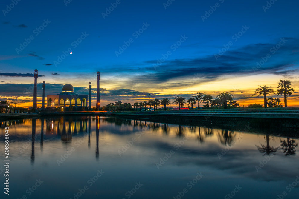 Beautiful sunset of Central Songkhla Mosque, Thailand