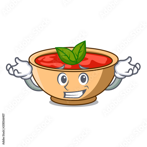 Grinning tomato soup character cartoon photo