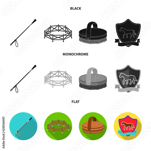 Aviary, whip, emblem, hippodrome .Hippodrome and horse set collection icons in black, flat, monochrome style vector symbol stock illustration web.