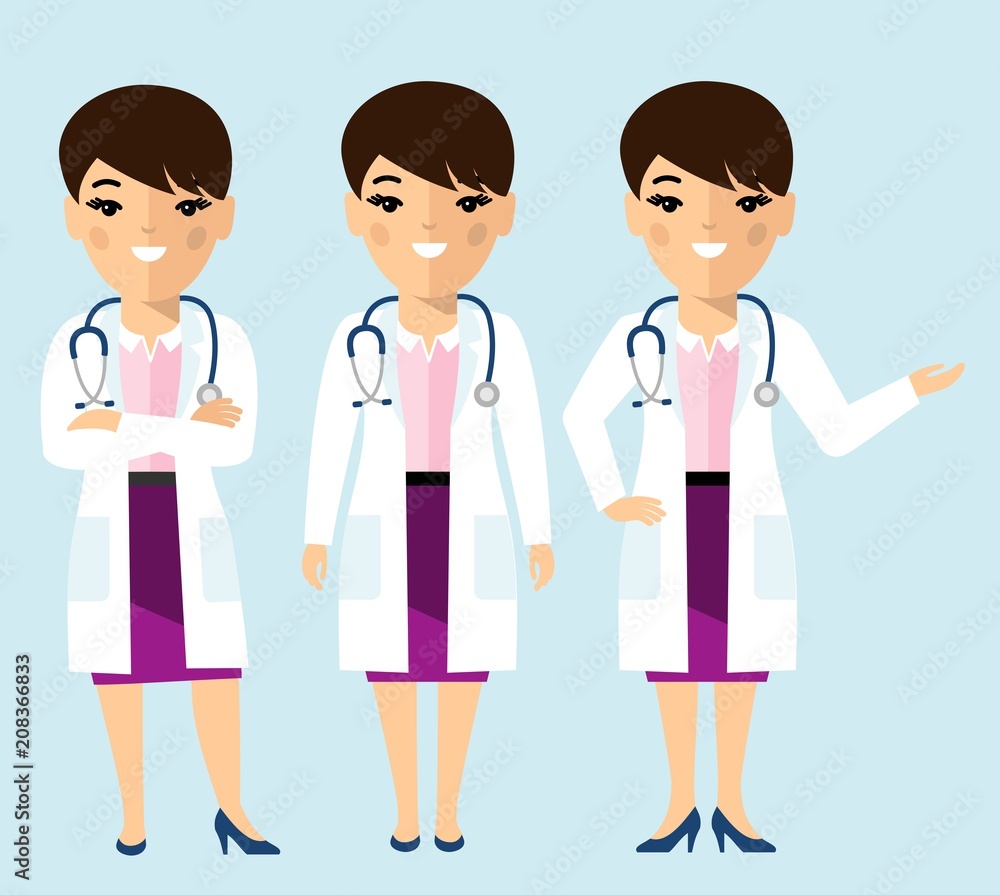 Medicine set of medical people, doctor and nurse. Vector illustration of a medical team, doctor, practitioner, physician, nurse.
