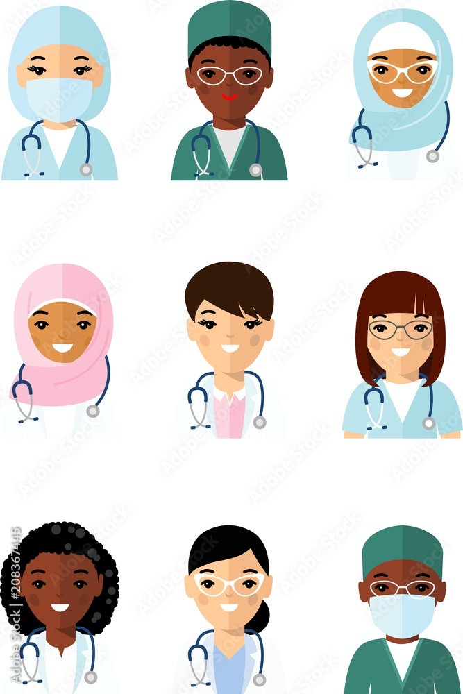Medicine set of avatar medical people, doctor and nurse. Vector illustration of a medical woman, doctor, practitioner, physician, nurse.
Medicine set of avatar medical people, doctor and nurse. Vector illustration of a medical woman, doctor, practitioner, physician, nurse.