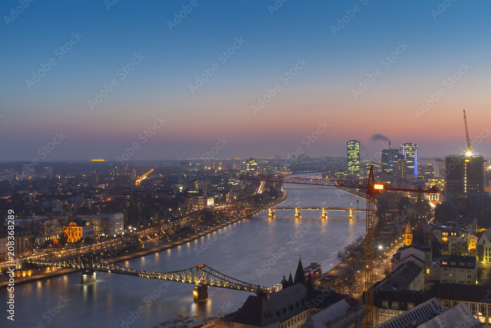 Frankfurt am Main river and cityscape at night