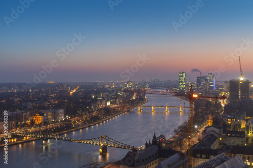 Frankfurt am Main river and cityscape at night