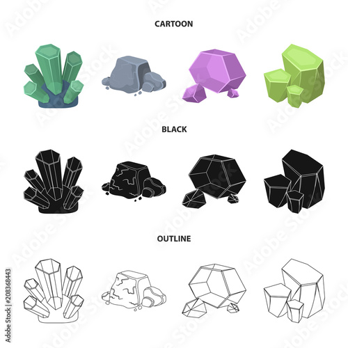 Crystals, iron ore. Precious minerals and a jeweler set collection icons in cartoon,black,outline style vector symbol stock illustration web.