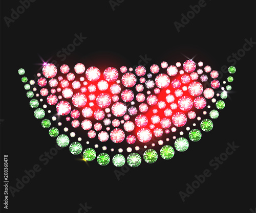Slice of Watermelon made with precious precious gems on black background