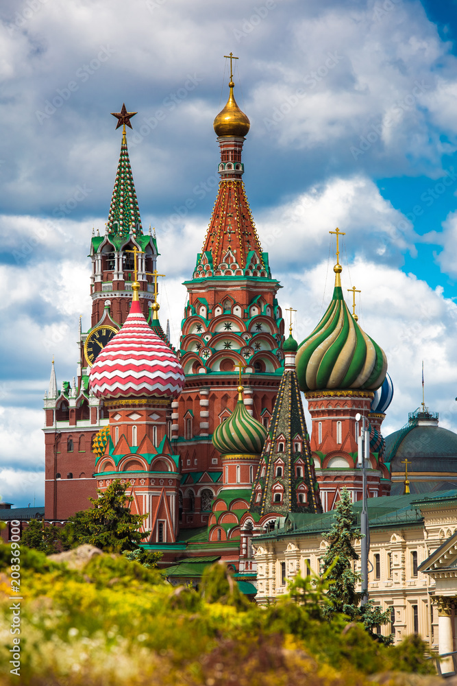 Saint Basil church in Moscow, Russia. View from new Zaryadie park Saint Basil church in Moscow, Russia. View from new Zaryadie park