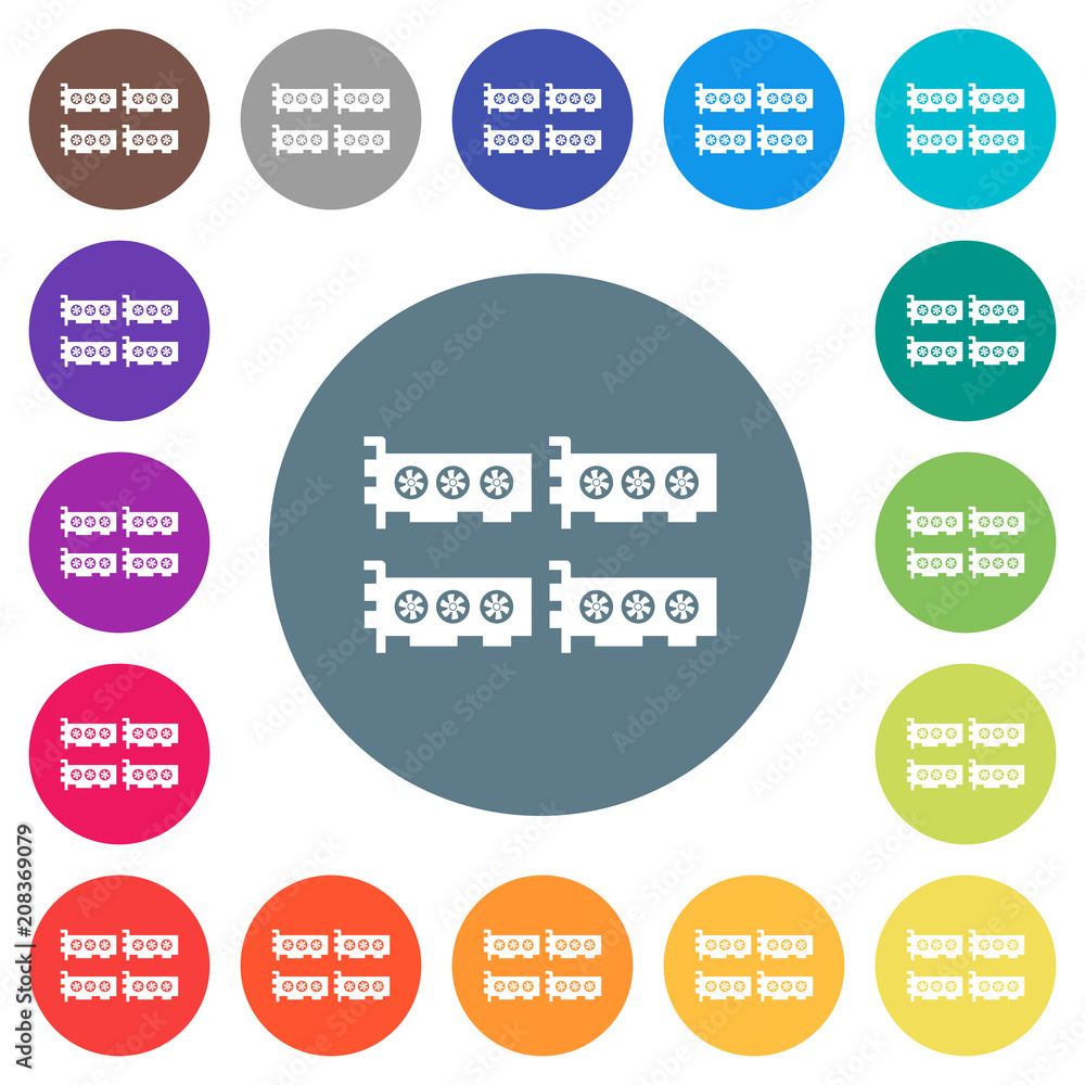 Cryptocoin mining farm flat white icons on round color backgrounds Cryptocoin mining farm flat white icons on round color backgrounds