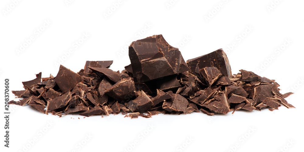 Chopped and chunks chocolate on a white background Chopped and chunks chocolate on a white background