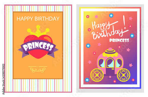 Happy Birthday Cards Set, Vector Illustration
