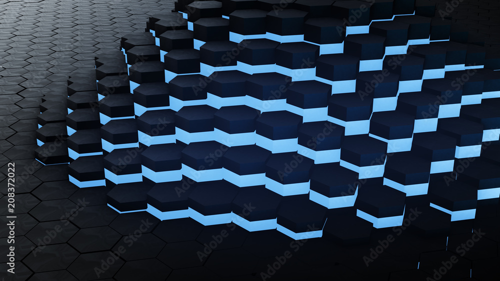 Obraz premium 3D render VJ hexagon glow digital background