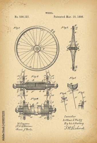 1896 Patent Velocipede wheel Bicycle archival history invention photo