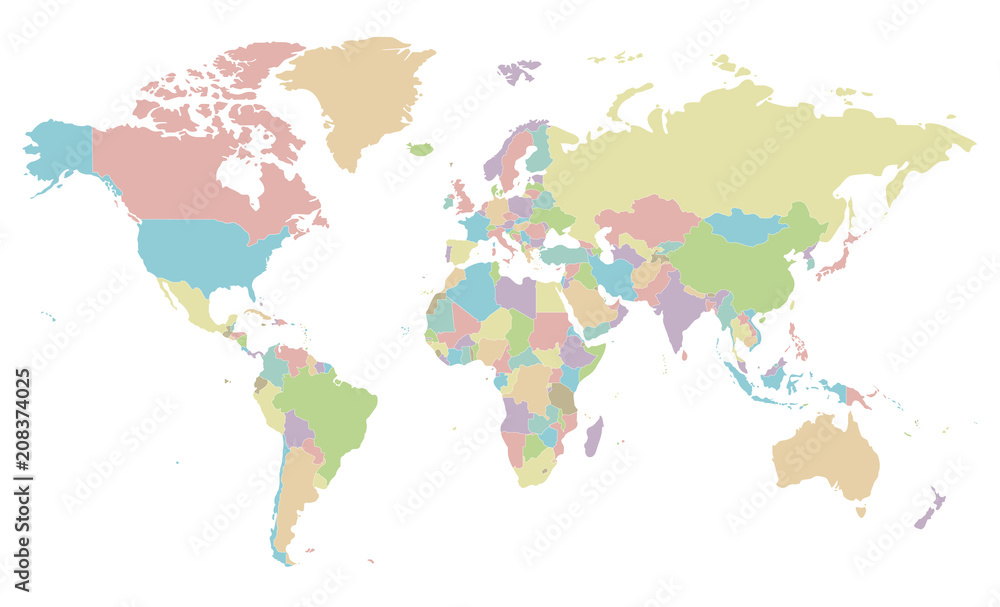 Obraz premium Polityczna mapa świata puste wektor ilustracja na białym tle. Edytowalne i wyraźnie oznaczone warstwy.