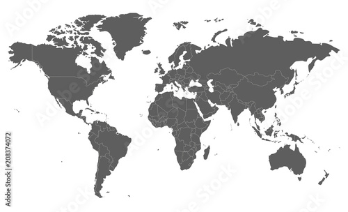 Fototapeta Polityczna mapa świata szara na białym tle do pokoju