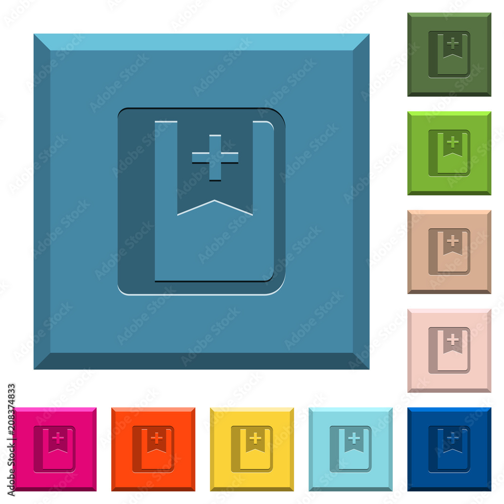 Bookmark engraved icons on edged square buttons Bookmark engraved icons on edged square buttons