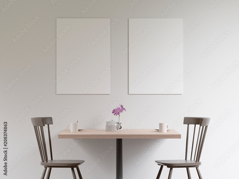 Mockup poster in the cafeteria, 3D render Mockup poster in the cafeteria, 3D render