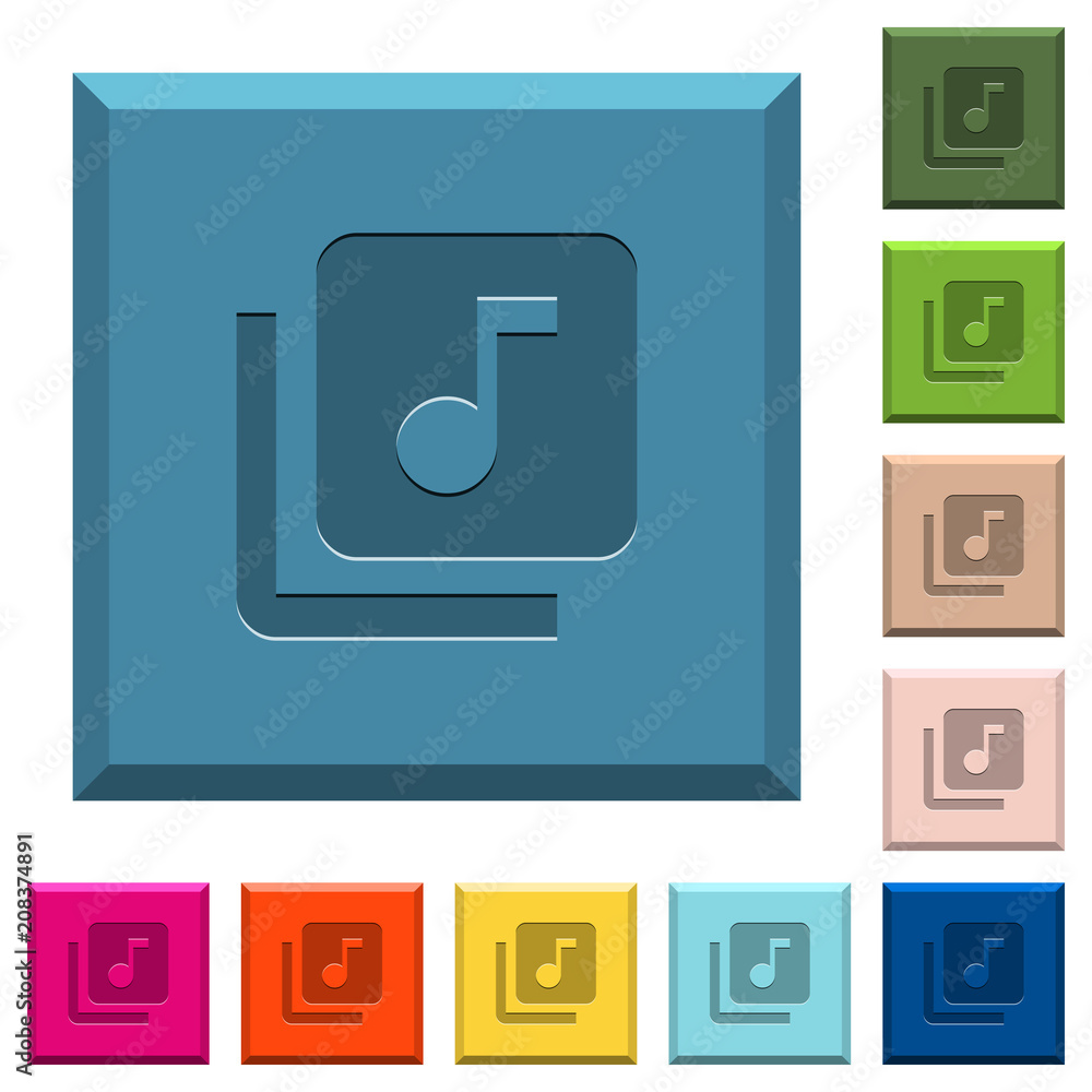 Music library engraved icons on edged square buttons Music library engraved icons on edged square buttons