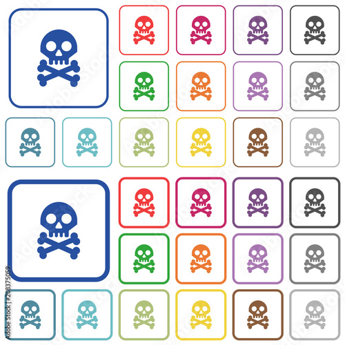 Skull with bones outlined flat color icons