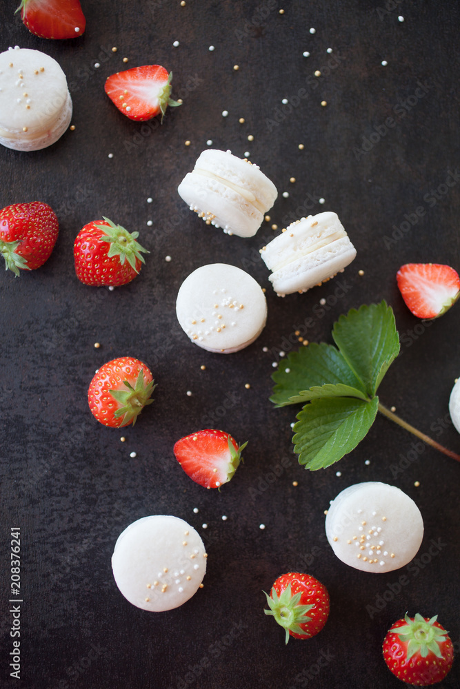 Prosecco macarons with strawberry filling