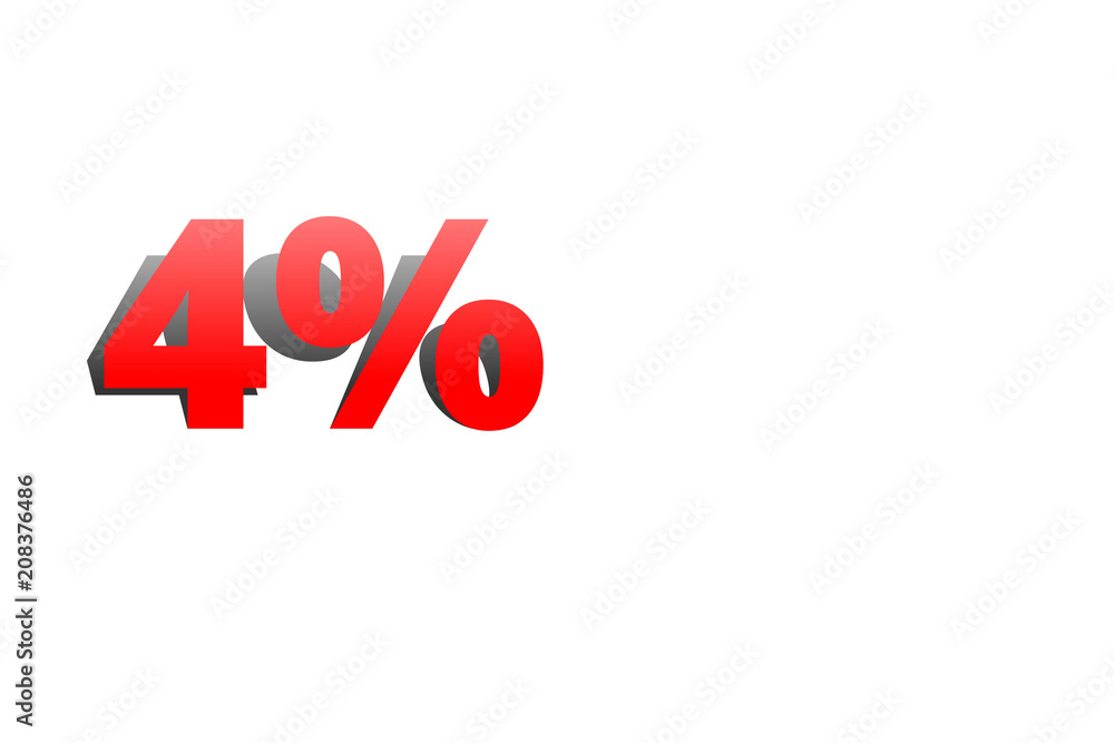 4% rote Prozentzahl mit Schatten auf weißem Hintergrund 4% rote Prozentzahl mit Schatten auf weißem Hintergrund