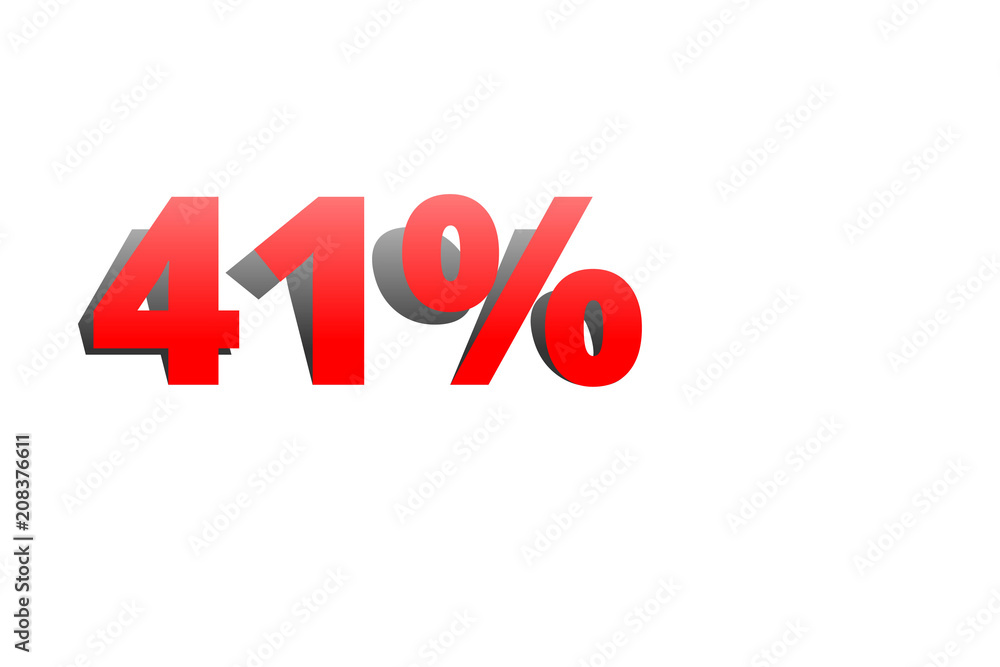 41% rote Prozentzahl mit Schatten auf weißem Hintergrund 41% rote Prozentzahl mit Schatten auf weißem Hintergrund