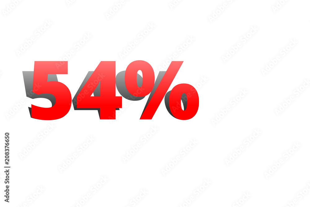 54% rote Prozentzahl mit Schatten auf weißem Hintergrund 54% rote Prozentzahl mit Schatten auf weißem Hintergrund