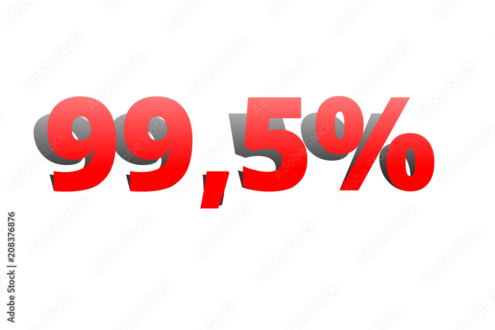 99,5% rote Prozentzahl mit Schatten auf weißem Hintergrund 99,5% rote Prozentzahl mit Schatten auf weißem Hintergrund