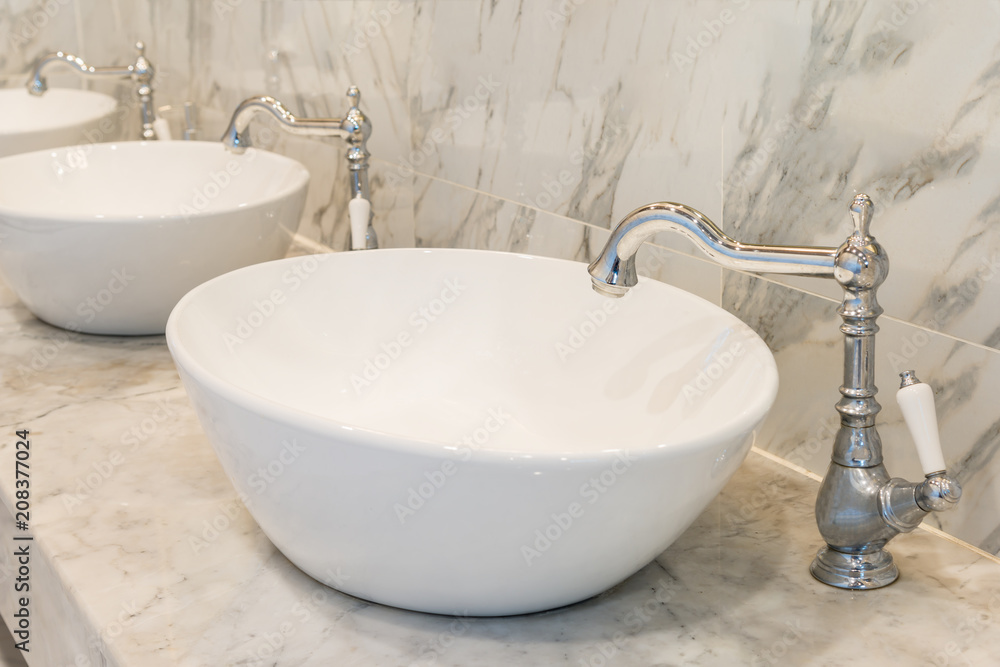 Fototapeta premium Modern wash basin sink counter bathroom interior contemporary