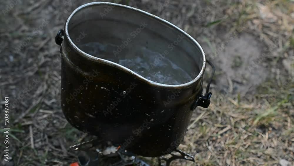 boiling water close up in the camp boiling water close up in the camp