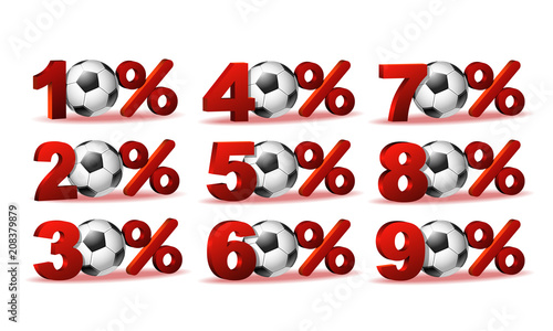 Set of percent discount icons with soccer ball