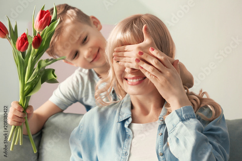 Cute little boy surprising ...