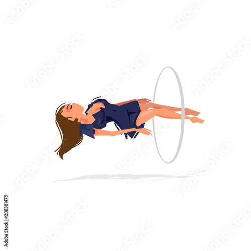 Women float in mid-air with magic loop. the magician concept. Levitation - vector