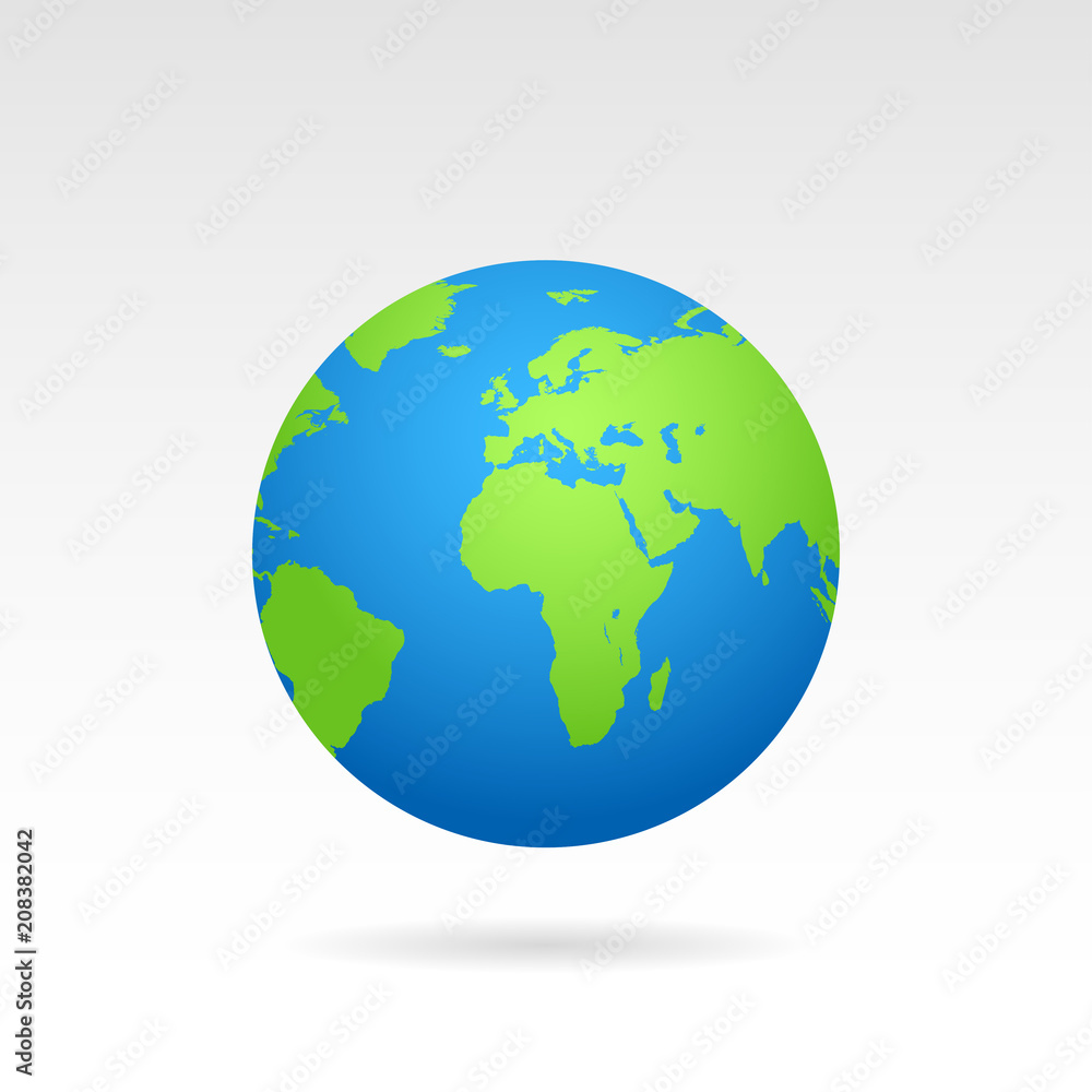 Globe earth map with shadow on a white background Globe earth map with shadow on a white background