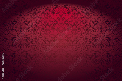 Fotografie, Obraz Royal, vintage, Gothic horizontal background in red  with a classic Baroque pattern, Rococo