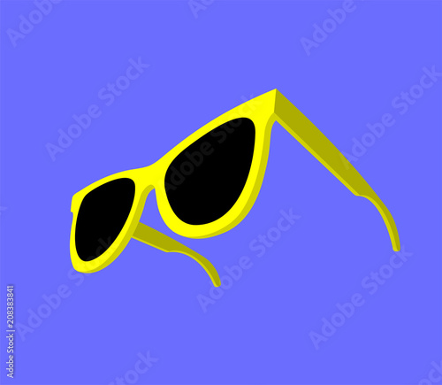 Modern yellow sunglasses on blue background. Vector illustration