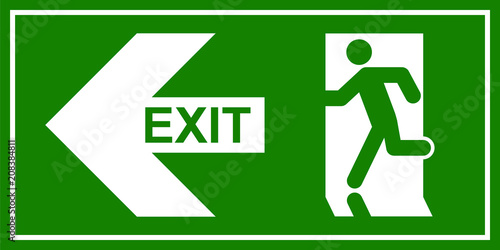 Emergency exit sign. Man running out fire exit