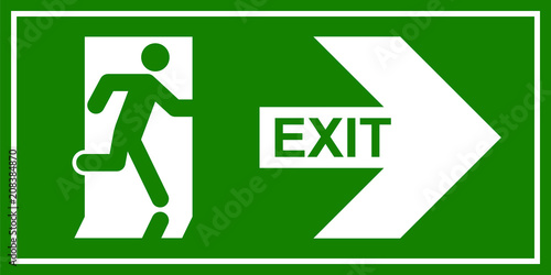 Emergency exit sign. Man running out fire exit