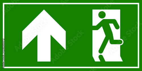 Emergency exit sign. Man running out fire exit
